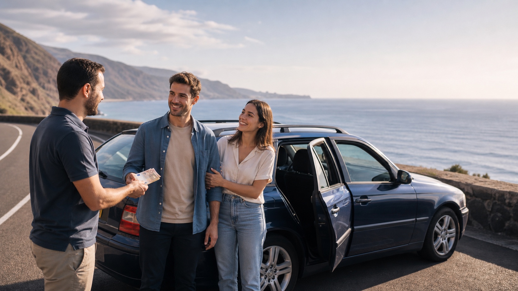 Persona junto a su coche después de recibir financiación en Tenerife