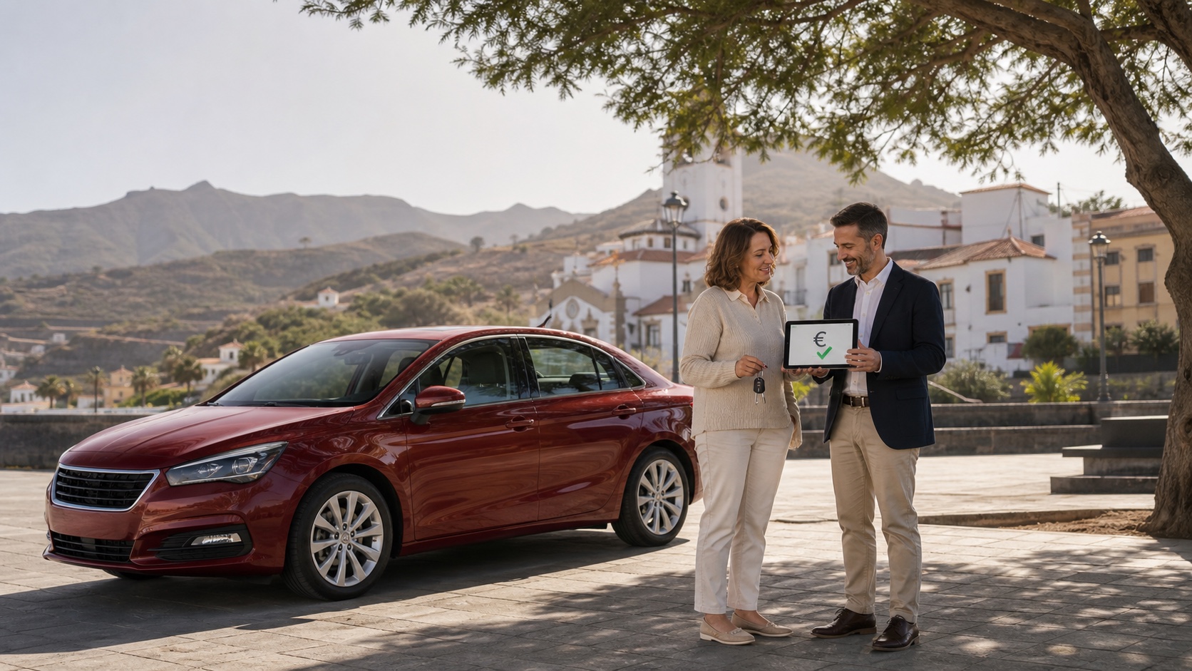 Propuesta de financiación junto a un coche en Tenerife